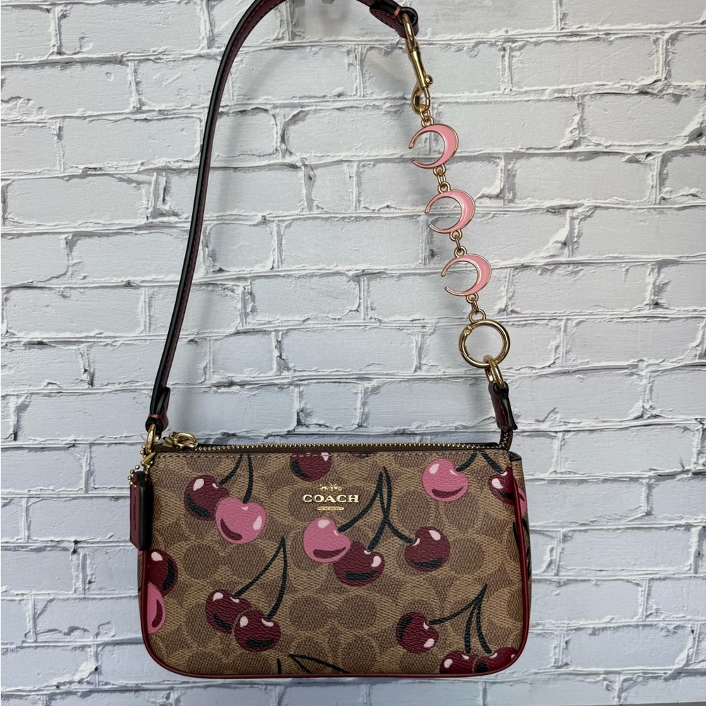 NWT Coach Nolita 19 Cherry Print Tan/Gold Graduation Gift Set+One Chain Extender - Picture 5 of 15